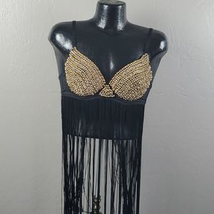 Dance bra top crop beads black gold Vince Otto women size M/L